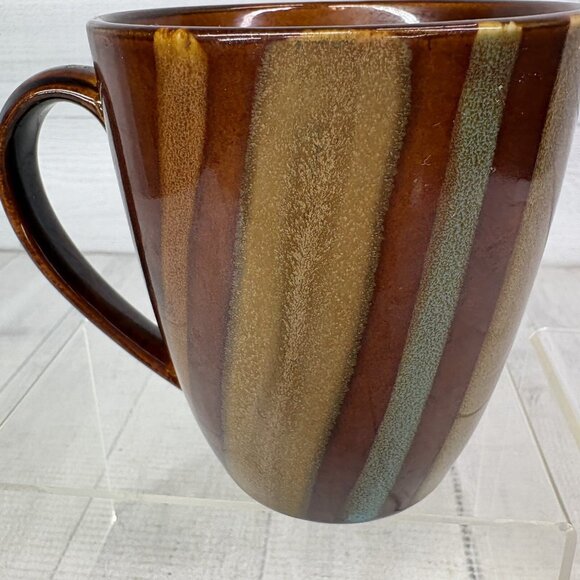 Sango AVANTI BROWN 4722 Stripes On Sand Stoneware 12oz Coffee Cups Mugs Set of 4 - Picture 12 of 15